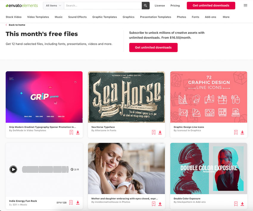 Envato Elements offers a different selection of free files every month. 
