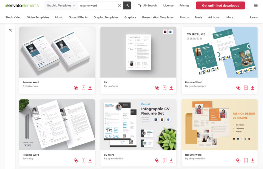Professional CV format Word DOC Templates from Envato Elements