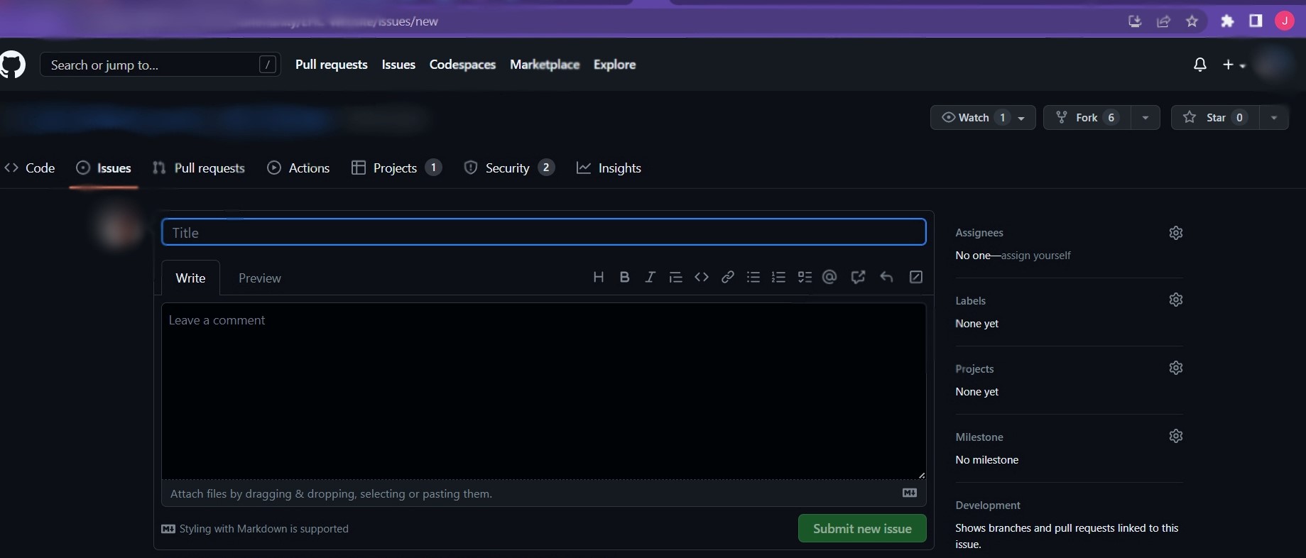 Creating an issue in GitHub