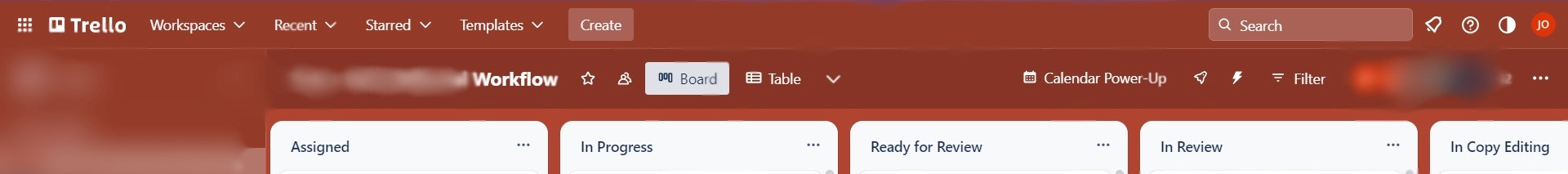Sample of a Trello board