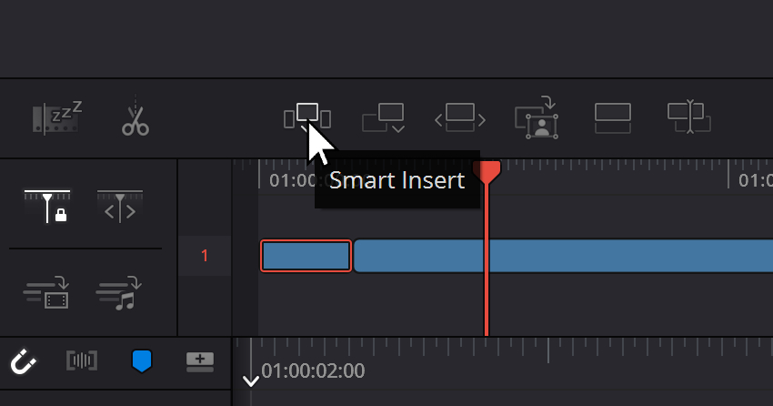 Click on the Smart Insert button on your DaVinci video project.