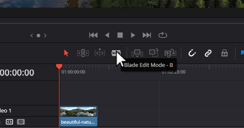 How to cut a clip in DaVinci Resolve: Blade tool.