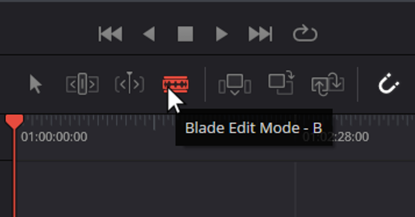Use DaVinci Resolve to cut a clip: Blade Edit Mode.