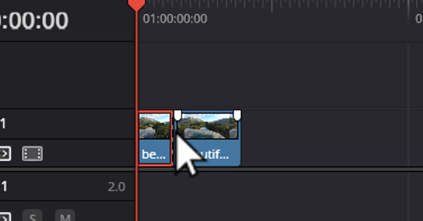 How to cut in DaVinci Resolve: User selecting spot to cut clip.