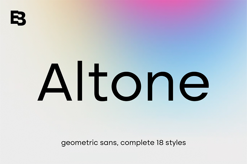 Modern Bauhaus alternative Altone font featuring complete 18-style family