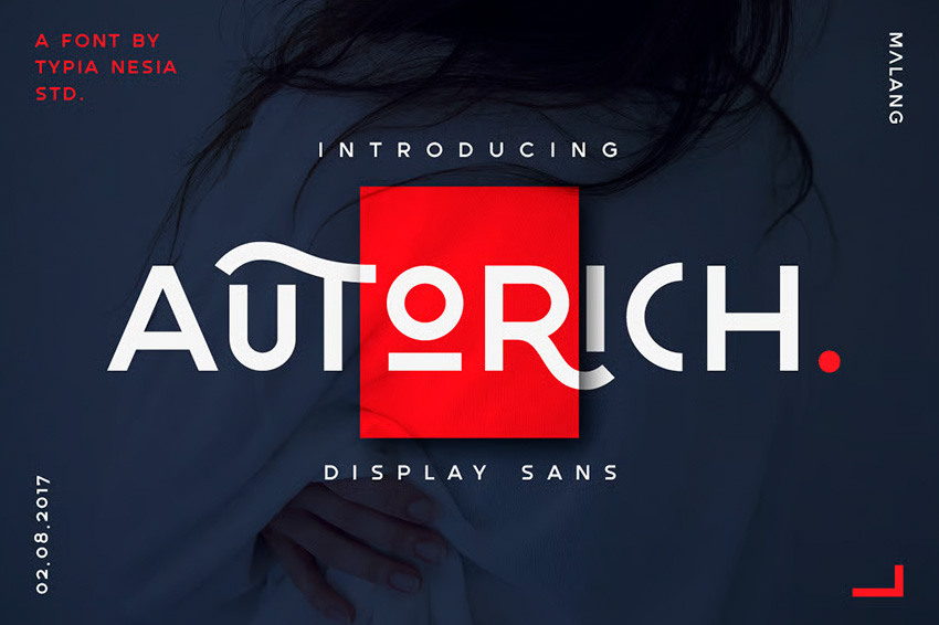 Autorich display sans font with geometric Bauhaus-inspired design