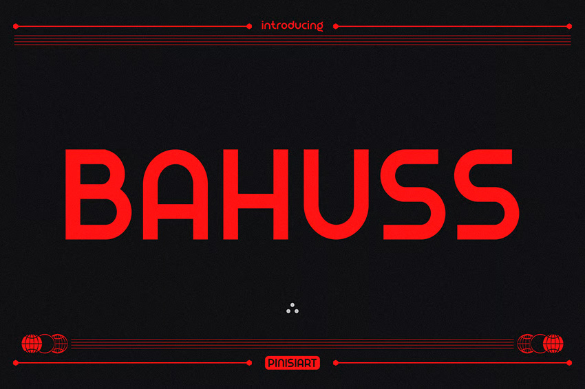 Bahuss display font similar to Bauhaus with bold geometric letterforms