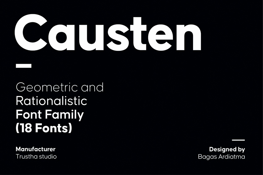Causten geometric font family similar to Bauhaus with 18 font styles