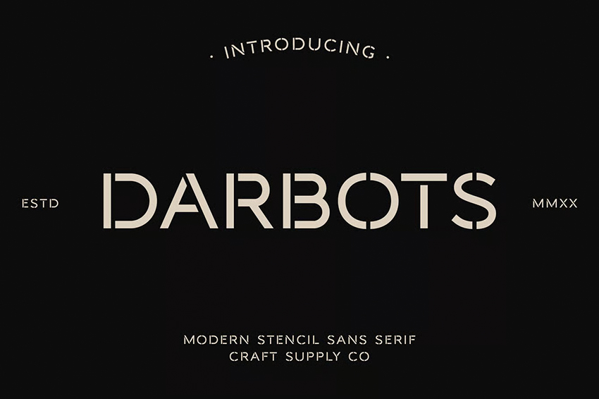 Darbots modern stencil font similar to Bauhaus geometric style