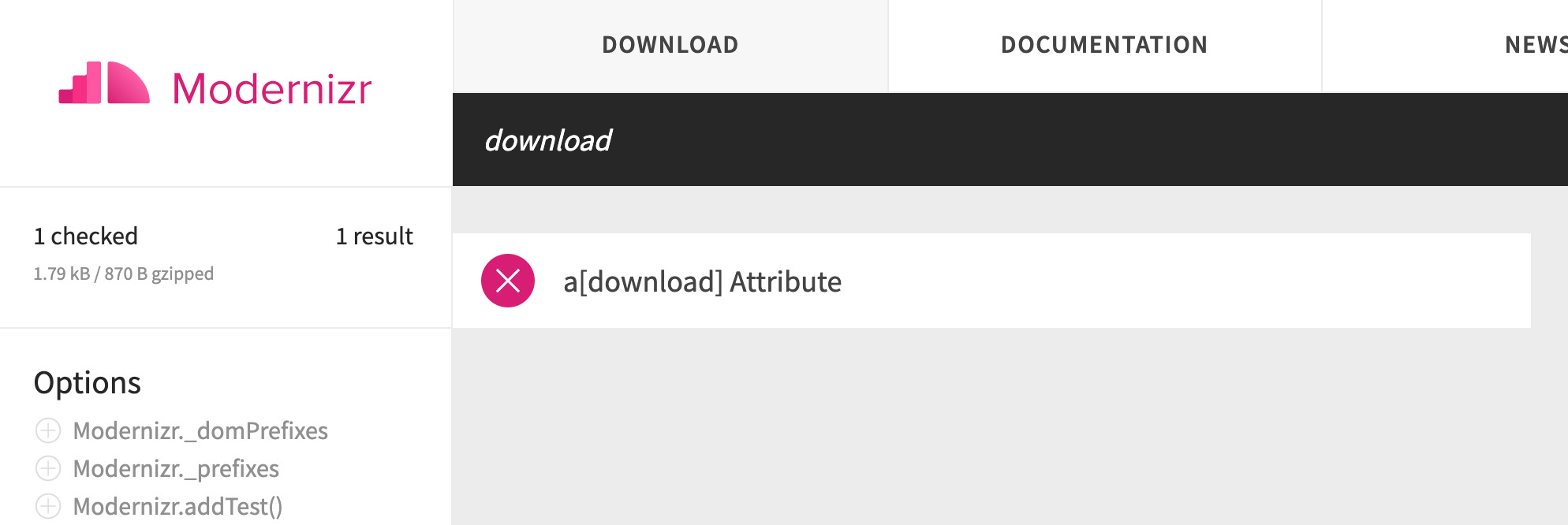 modernizr script with download attribute feature
