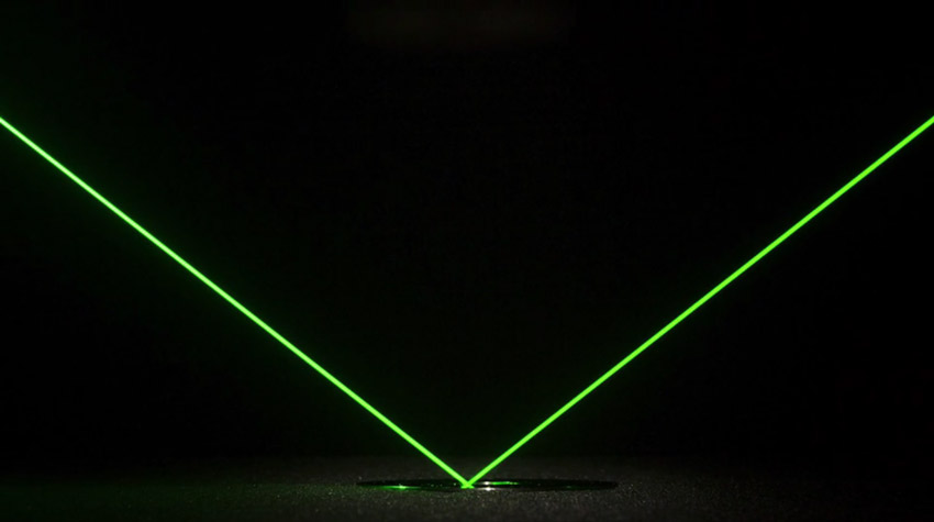 A laser reflected off a reflective object