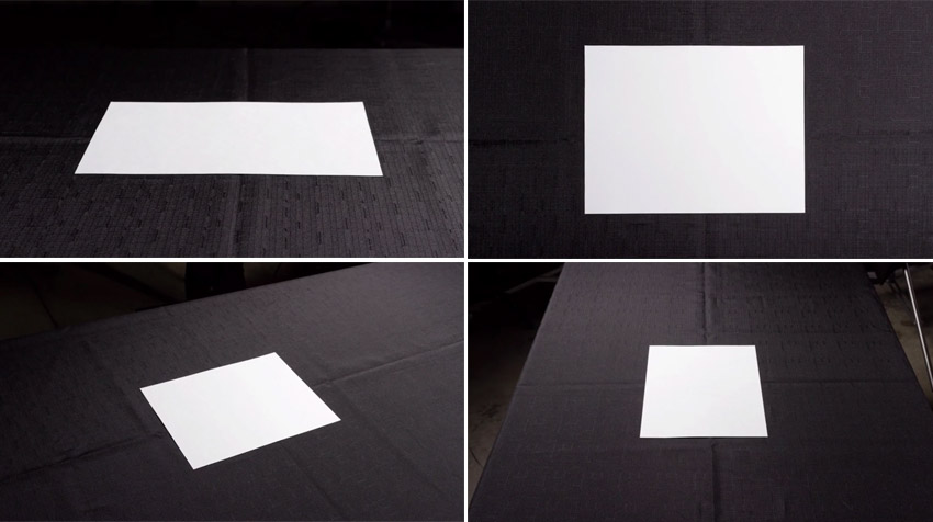 A piece of white paper taken from 4 angles