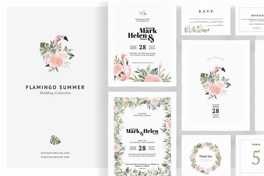 Flamingo Elegant Wedding Invitation Templates