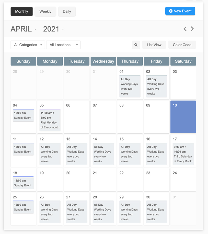 WordPress Pro Event Calendar