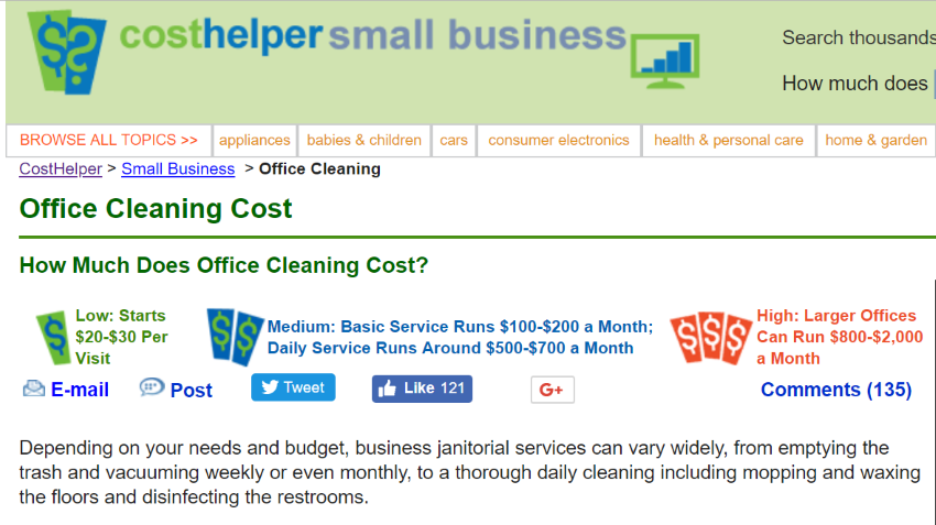 Cost database example