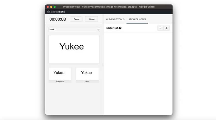 This window will allow you to control your presentation.