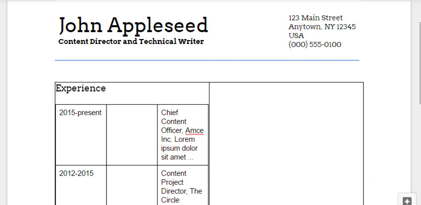 Filling the table with the text