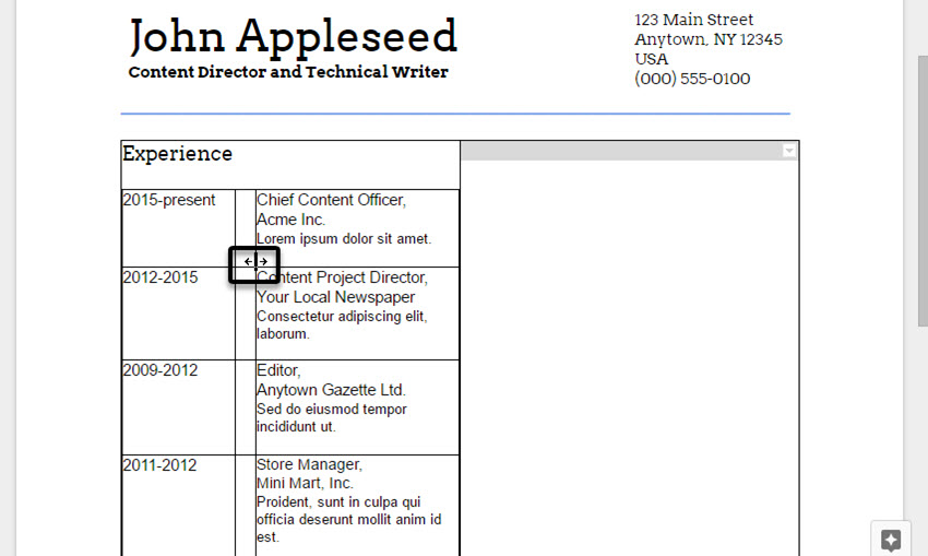 Resizing the columns to make the third column as wide as possible