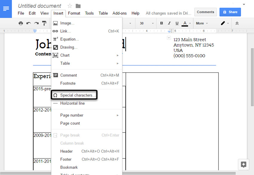 Insert special characters