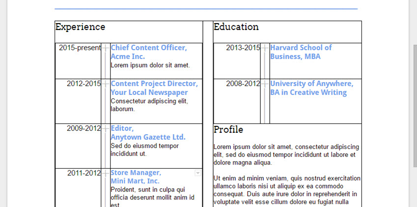 Adjusting the size of the middle column