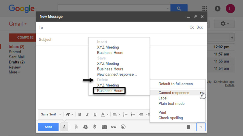 Canned Responses Menu