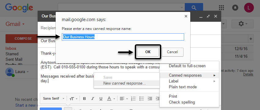 Naming  your Gmail Canned Response
