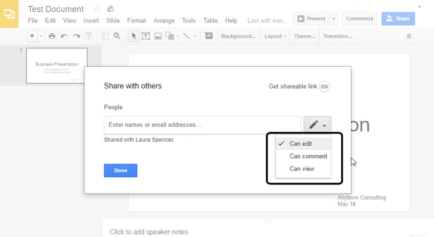 Google Slides access control