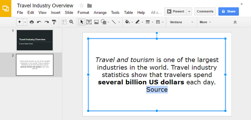 Highlighted Google Slide Text