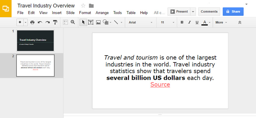 Completed Slide with hyperlink added