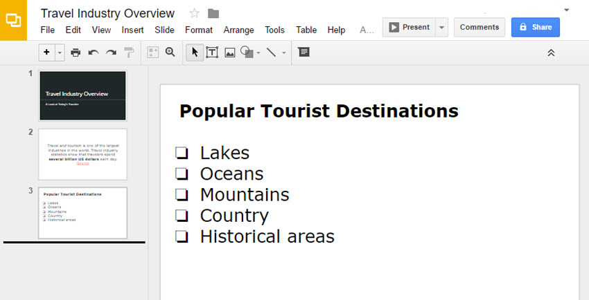 Google Slide with Check Boxes list