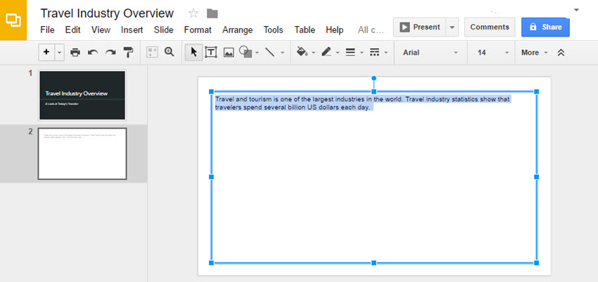 Select Text in Google Slides Presentation