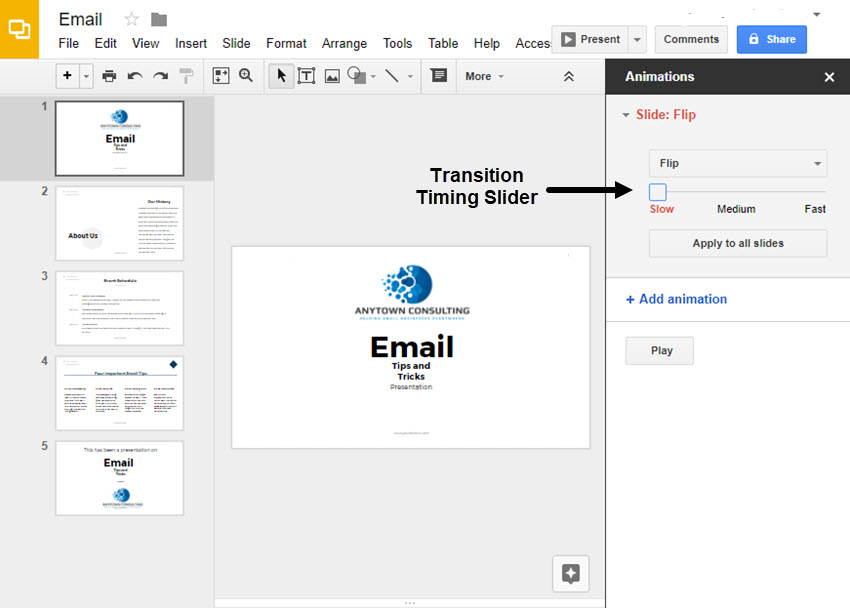 Google Slides Transition Timing Slider