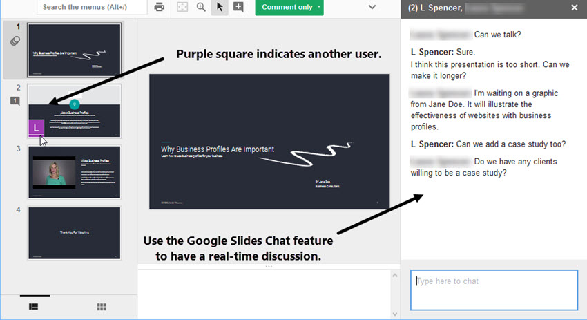 Presentation collaboration through chat