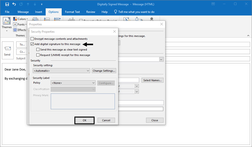 Security Properties dialog box
