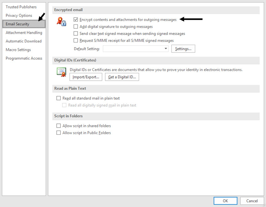 Trust Center dialog box