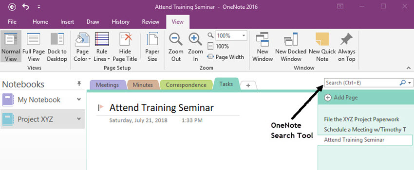 Search tool in OneNote