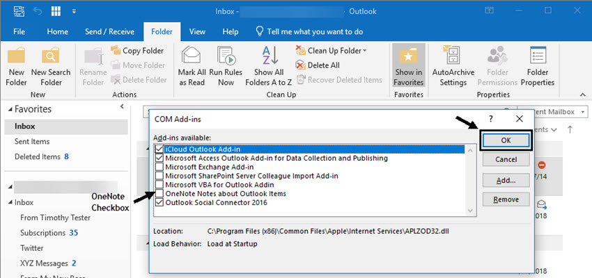 Com Add-ins dialog box
