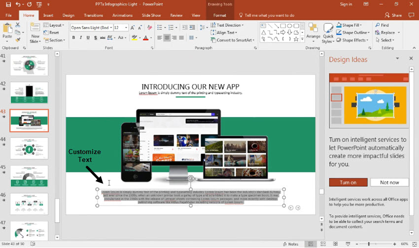 customizing text in an infographic template for PowerPoint