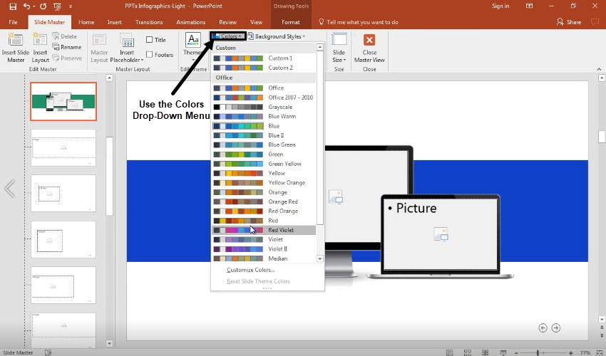 You can change the background of infographics in PowerPoint