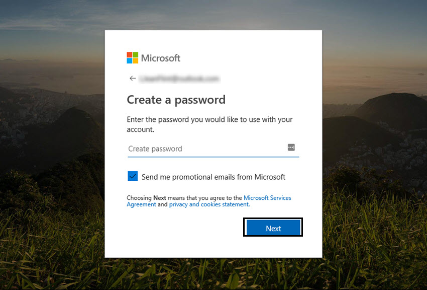 create a password for your outlook account
