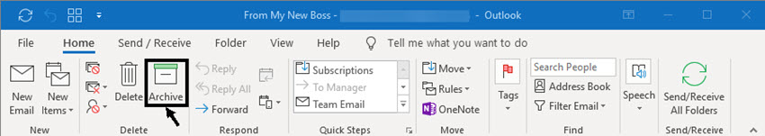 archive option in ribbon