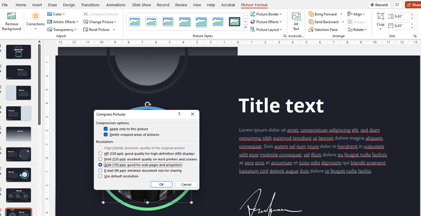Compress Images Option in PowerPoint File Save As menu