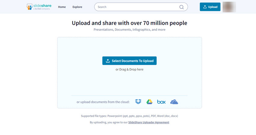SlideShare - Screenshot to upload 